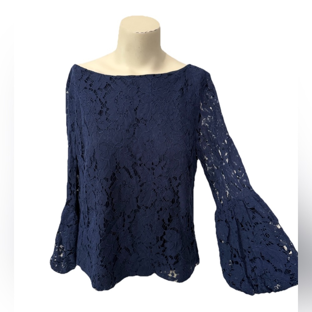 Laundry By Shelli Segal Navy Lace Blouse
